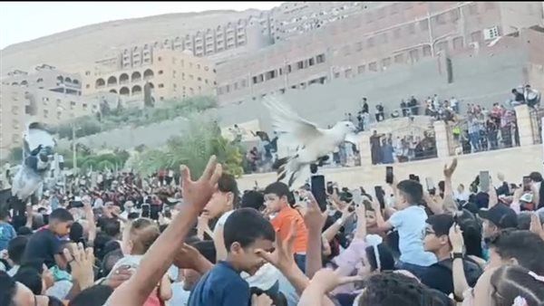 حمام أبيض وزغاريد في جبل أسيوط، آلاف الأقباط يحيون "زفة العذراء" بدرنكة (فيديو)