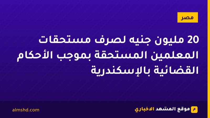 20 مليون جنيه لصرف مستحقات المعلمين المستحقة بموجب الأحكام القضائية بالإسكندرية